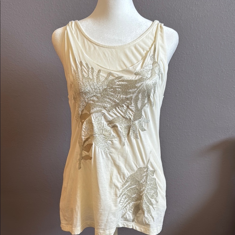 Banana Republic | Women's Cream Metallic Embellished Sleeveless Top | Size M